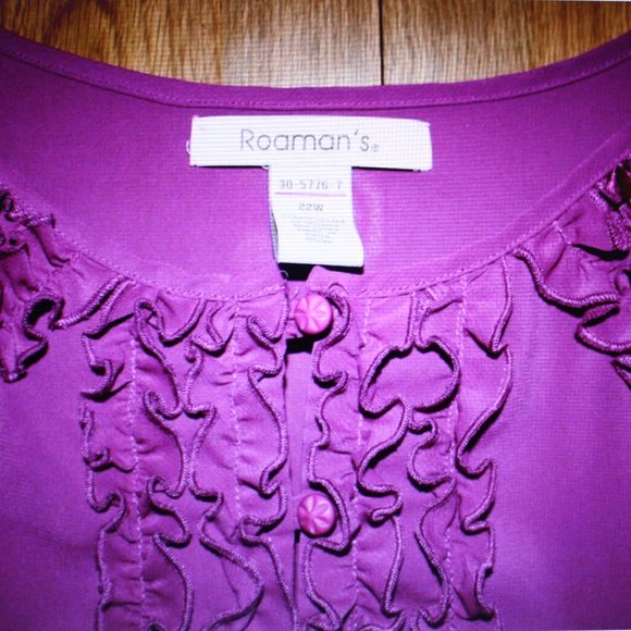Roamans Ruffle Magenta Blouse Plus Sz 22W 3/4 Sleeve - Picture 5 of 7